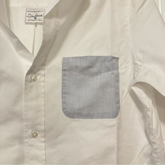 NWT Frank & Eileen Untuckable Stripe Pocket Button-Up Shirt, white, size M - Picture 3 of 11